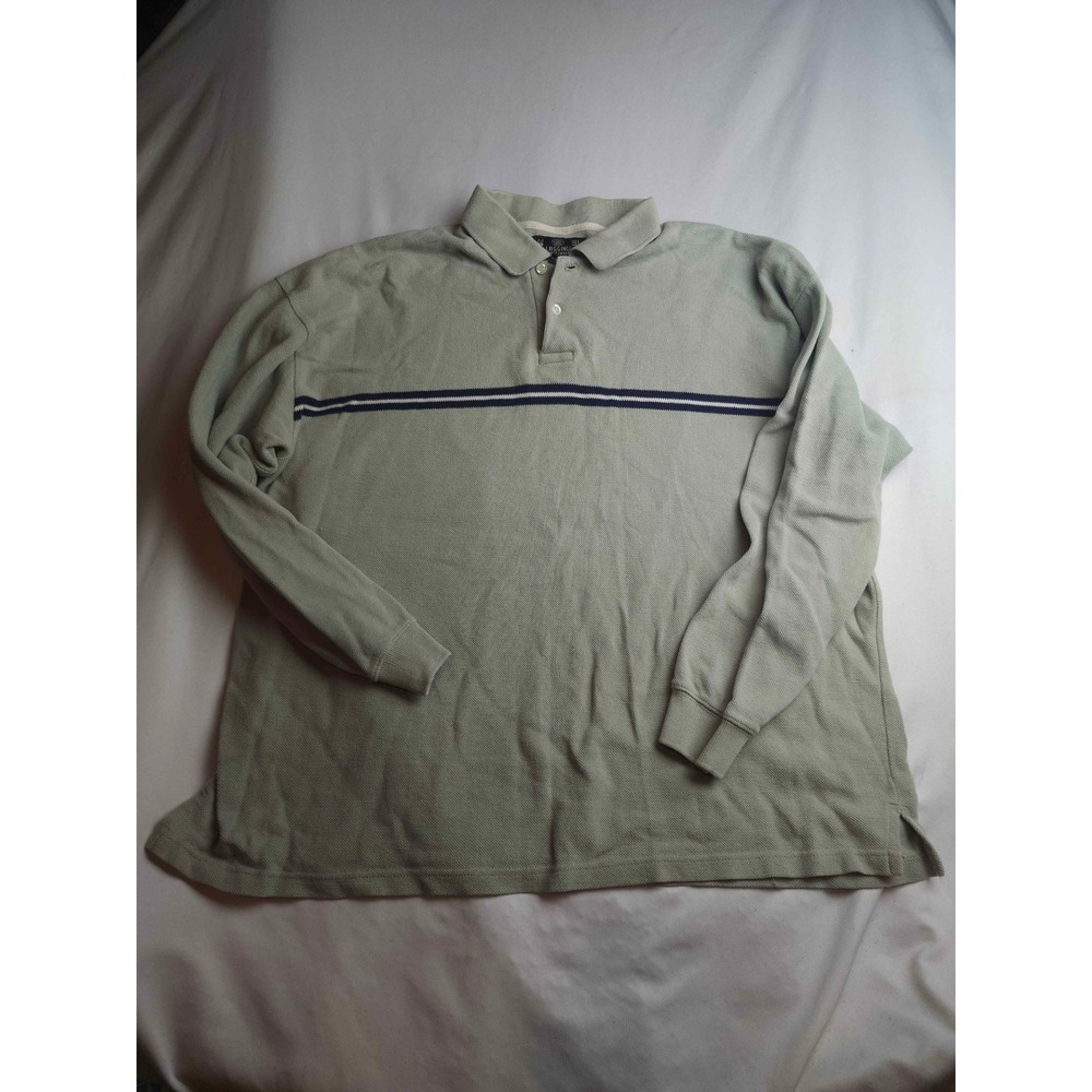 J. Riggins Sportswear Mens XL Green Long Sleeve Polo Shirt Cotton Pique Stripe